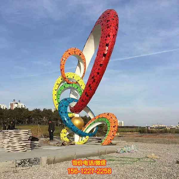 不銹鋼彩繪園林景觀圓環雕塑