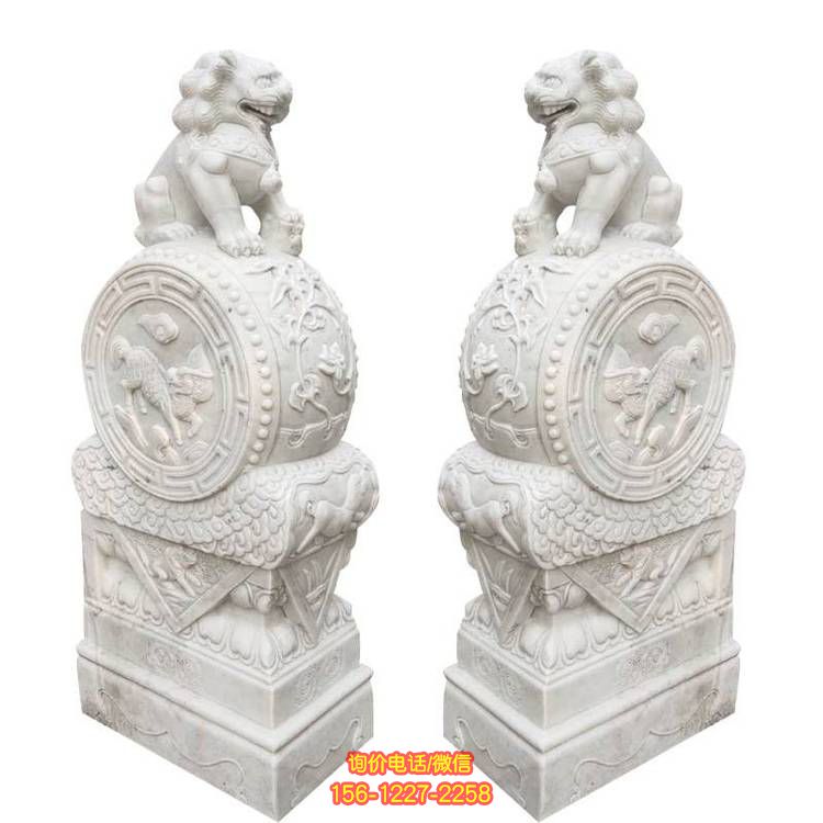 大理石石雕工廠企業大型浮雕獅子鎮宅招財獅子雕塑