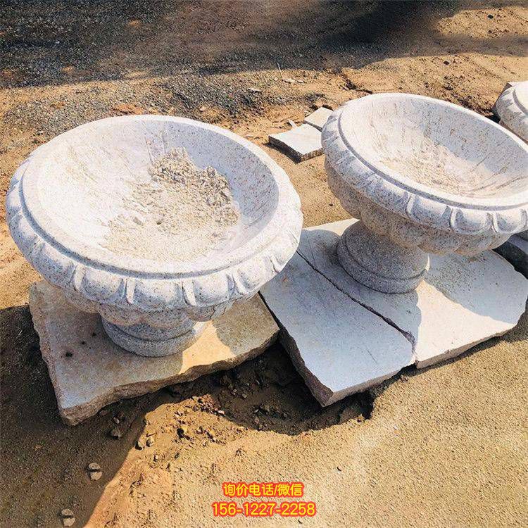 小區廣場擺放花崗巖雕刻歐式花盆花缽雕塑