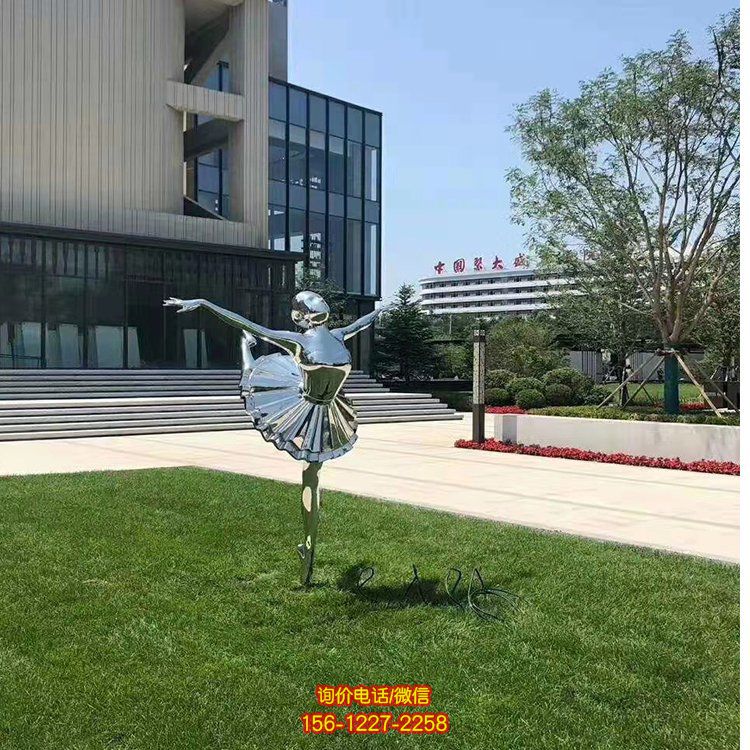 不銹鋼芭蕾女孩，鏡面跳舞女孩雕塑