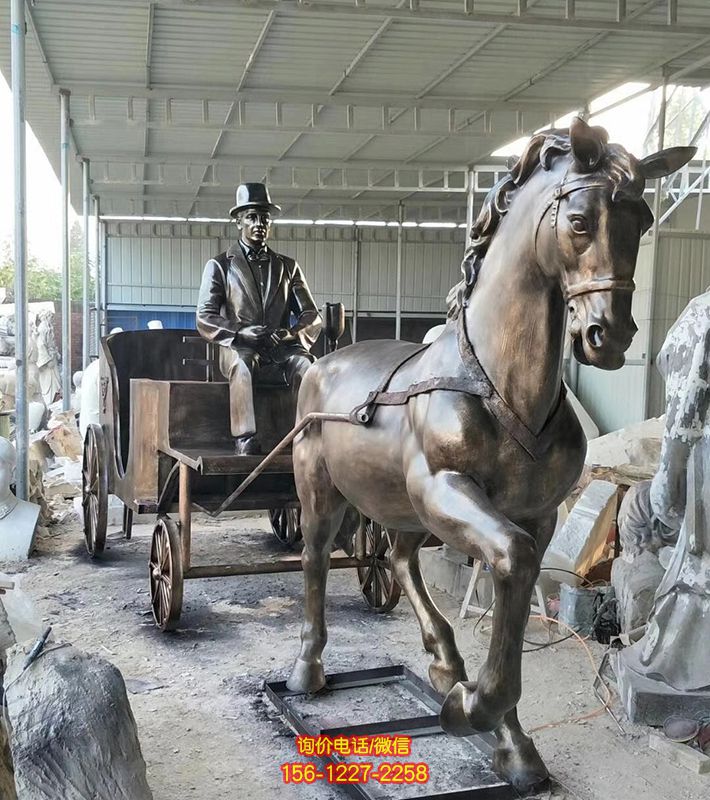 商場酒店兒童仿古漆金青銅馬車雕塑 商場酒店兒童仿古漆金青銅馬車雕塑