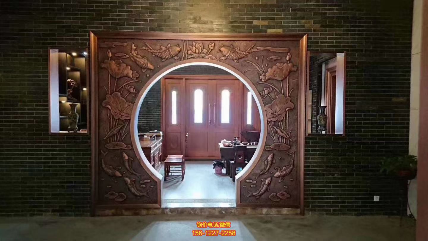 蓮蓮有魚銅浮雕，室內裝飾拱門浮雕畫