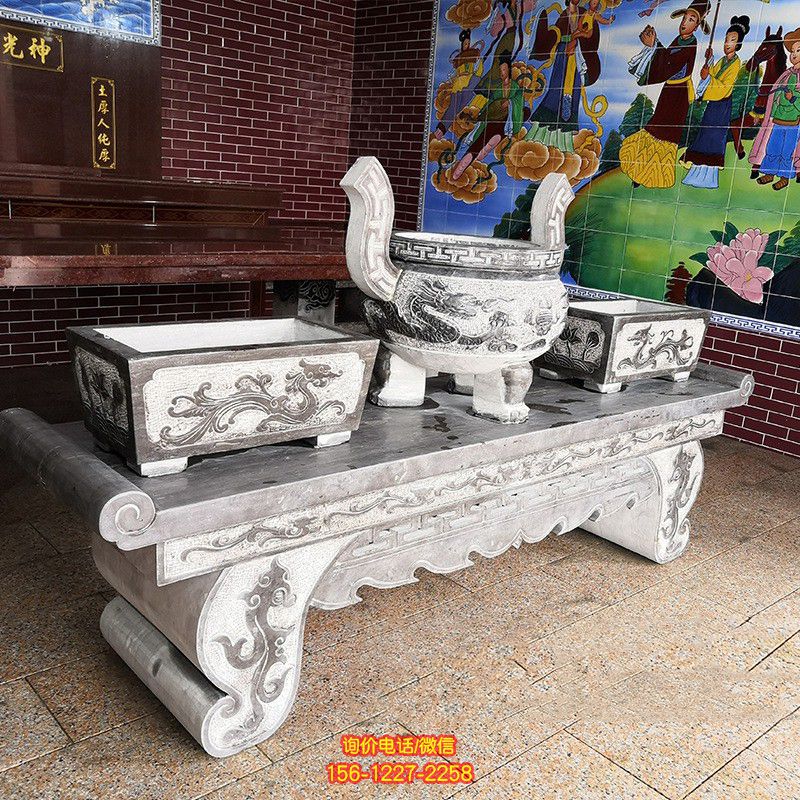 景區佛教寺廟仿古青石浮雕龍紋祭祀供桌香爐組合擺件 景區佛教寺廟仿古青石浮雕龍紋祭祀供桌香爐組合擺件