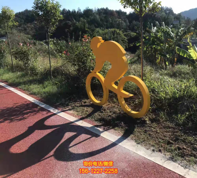 鐵藝剪影人物，騎行人物，騎自行車(chē)的抽象人物