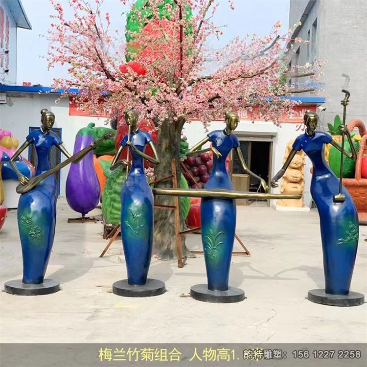 玻璃鋼吹拉彈唱雕塑，抽象音樂仕女雕塑