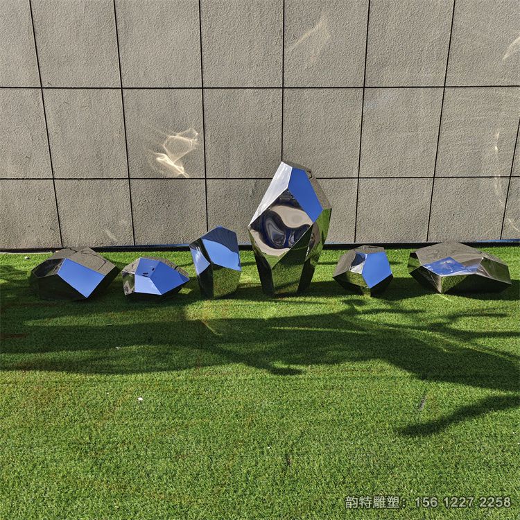 抽象不銹鋼切面石頭雕塑，創意幾何石頭雕塑