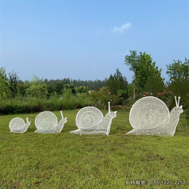 不銹鋼鏤空蝸牛雕塑，鐵絲編織動(dòng)物雕塑