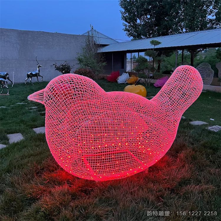 不銹鋼發光小鳥雕塑，不銹鋼鏤空小鳥雕塑