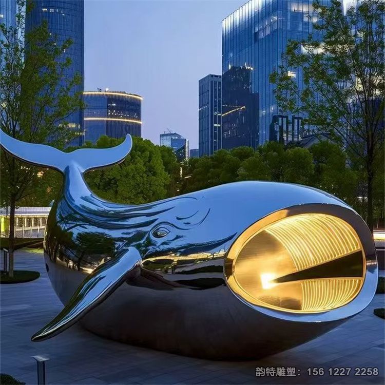 不銹鋼鯨魚雕塑 水景海洋生物定制廠家